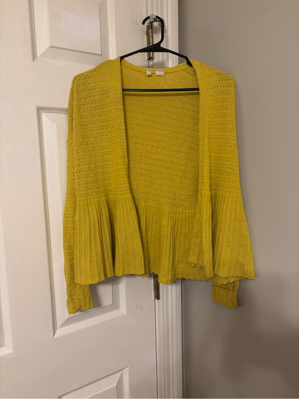 Moth by Anthropologie Yellow Open-Front Peplum Cardigan Size M